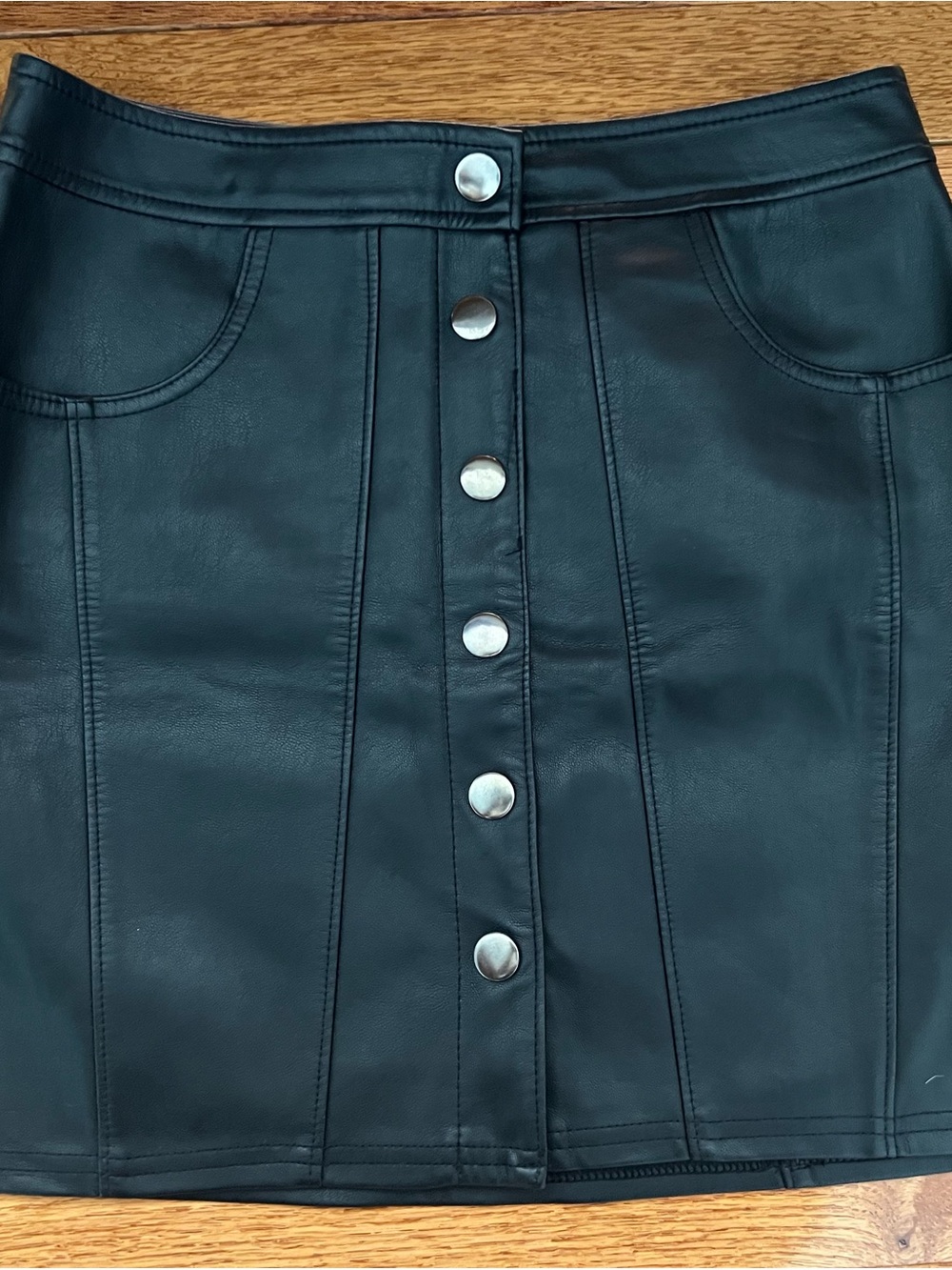 Express Black Faux Leather Button-Front Mini Skirt
